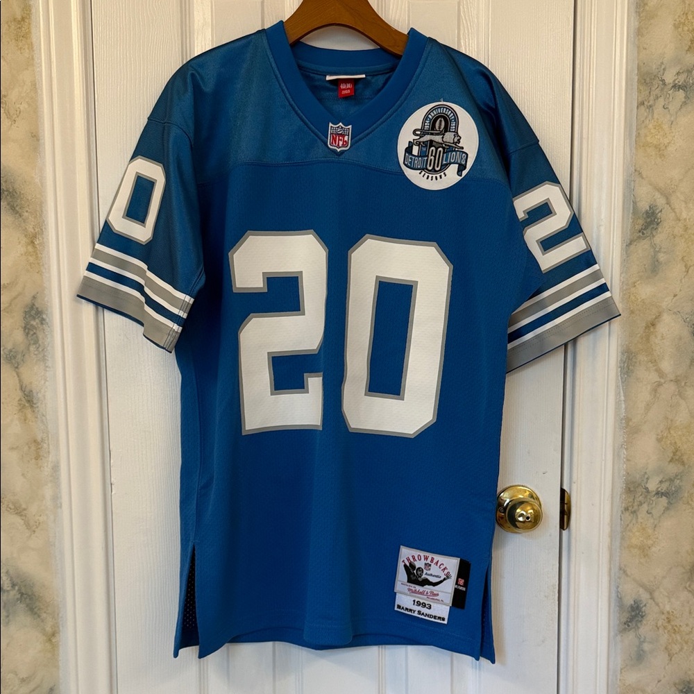 Barry Sanders, limited edition Mitchell and Ness 60th anniversary Lions jersey